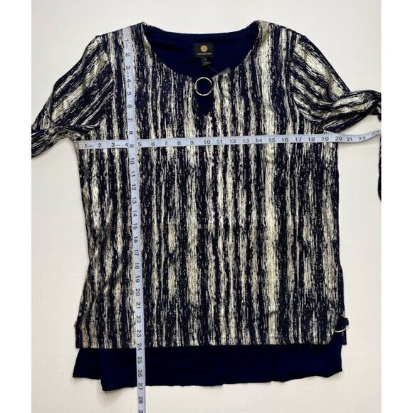 JM‎ Collection Blouse Top Medium Blue Gold Women's Metallic Sparkle NEW - Picture 6 of 8